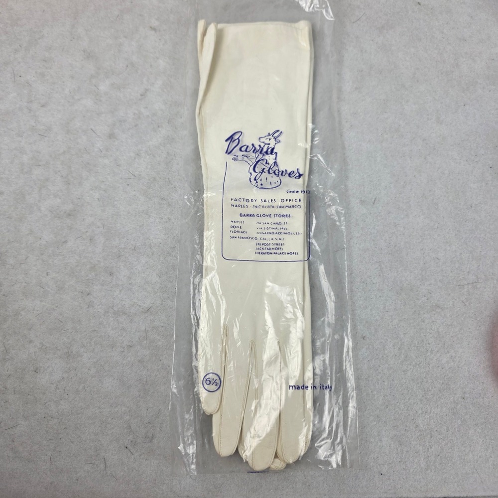 Vintage Barrit Italy Leather Long Dress Gloves Ivory 6.5 NOS New Old Stock